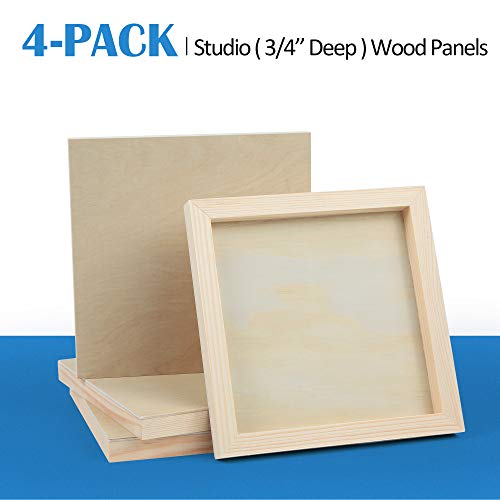 Unfinished Birch Wood Canvas Panels Kit, Falling in Art 4 Pack of 8x8’’ Studio 3/4’’ Deep Cradle Boards for Pouring Art, Crafts, Painting and More Falling in Art
