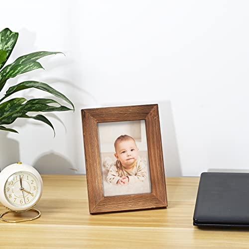 Wood Picture Frame 4x6 Brown Retro Photo Frames with Real Glass Solid Wooden Photo Frame Standing for Tabletop Hanging Wall Farmhouse Home Desk OKSQW