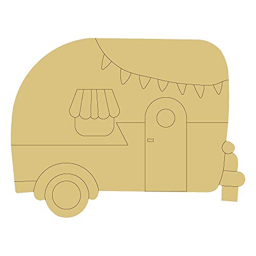Camper Design by Lines Cutout Unfinished Wood Camping Vintage RV Door Hanger MDF Shape Canvas Style 1 (12") Diverse Woodworking