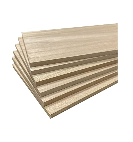 6 Pack Veneered MDF Double Sided Paulownia Wood,MDF Core,6.4mm 1/4th Inch, 5"x15" Chipboard Sheet, Unfinished Wooden Canvas Boards Signs for Crafts Cregugua