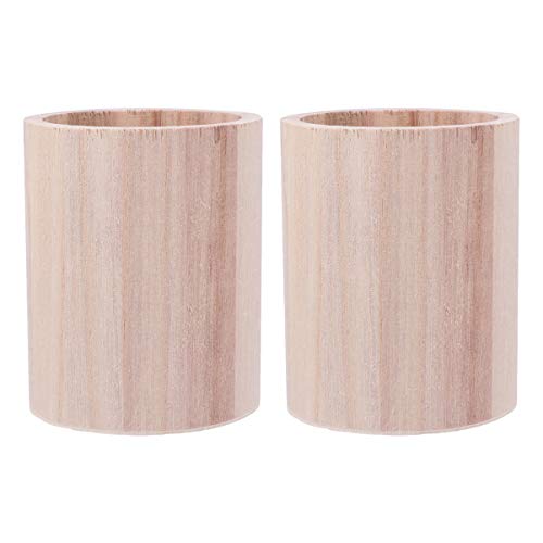 HEALLILY 2pcs Unfinished Wooden Pencil Holder Solid Wood Desk Pen Cup Pot Stationery Organizer for Home Office 8x8cm HEALLILY