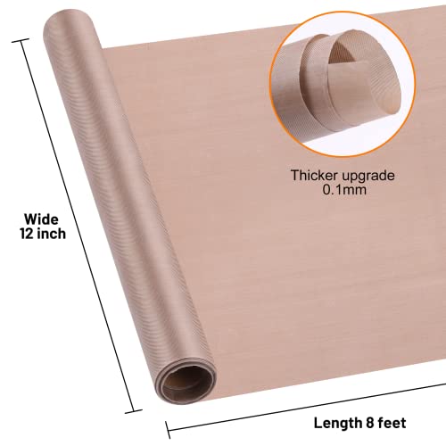 HTVRONT Teflon Sheets for Heat Press - 12" x 8 FT Non Stick PTFE Teflon Sheets Reusable Teflon Paper Roll Heat Resistant Teflon Mat HTVRONT