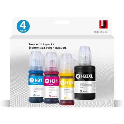 31 32XL Ink Bottle Refill Kit Compatible for HP Smart Tank 5101 7301 7602 7001 6001 Plus 551 651 455 457 450 All-in-One Ink-Tank Printers, 4-Pack
