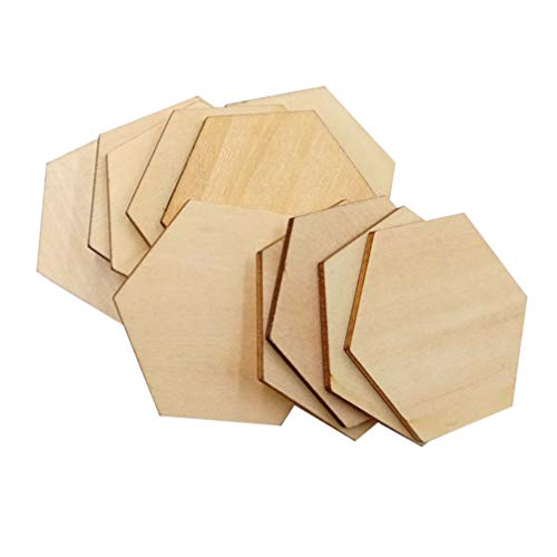 EXCEART 50Pcs 50MM Wooden Pieces Hexagon Wood Shape Unfinished Hexagon Cutout Shapes DIY Craft Project Ornaments Decorations EXCEART
