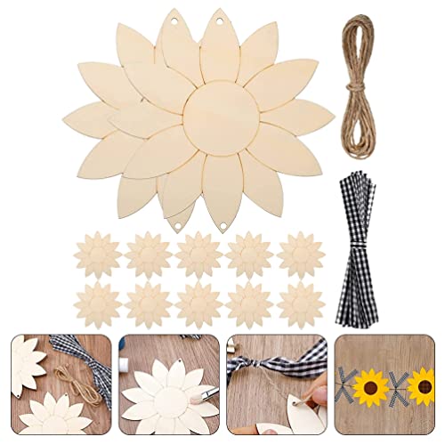 Yardwe 1 Set Sunflower Decoration Blank Cutouts Wood Chips Unpainted Cutouts Pendants Sunflower Wood Door Hanger Unfinished Flower Cutouts Tree Yardwe