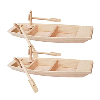 Milisten 2pcs Unfinished Natural Wood Craft Project Wood Boat with Oars Small Boat Model Dollhouse Nautical Ocean Ornamnets Home Office Table