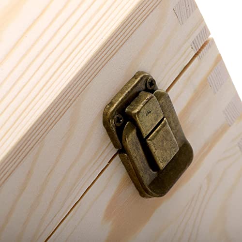 Frcctre Extral Large Unfinished Wooden Box, 13 x 10 x 6.5 inch Natural Unfinished Pine Wood Box with Hinged Lid and Front Clasp for DIY Craft Art Frcctre