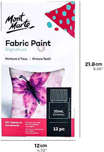 Mont Marte Signature Fabric Paint, 12pc x 0.7oz (20ml), Suitable for DIY Fashion and Homewares Mont Marte