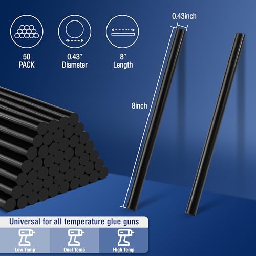 WORKPRO Hot Glue Sticks Full Size, 50 Pack Black Hot Melt Adhesive Glue Sticks for All-Temp Glue Guns, 0.43x8 Inches, Multipurpose for DIY Craft WORKPRO