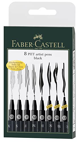 Faber Castell Artist Pack of 8 Assorted Sizes, 8-Pitt Pens in Black, 8 Count