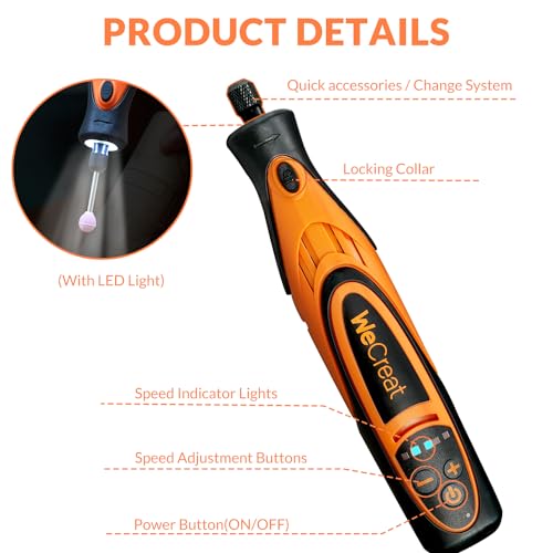 WECREAT Rotary Tool, 5-Speed Engraving Pen and Cordless USB Charging Rotary Tool Kit with 175 Accessories WECREAT