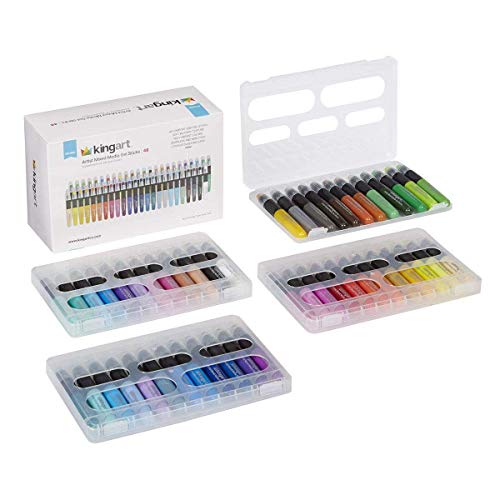KINGART 580-48 GEL STICK Set, Artist Pigment Crayons, 48 Unique Colors, Water Soluble, Creamy, and Odorless, Use on Paper, Wood, Canvas and more KINGART