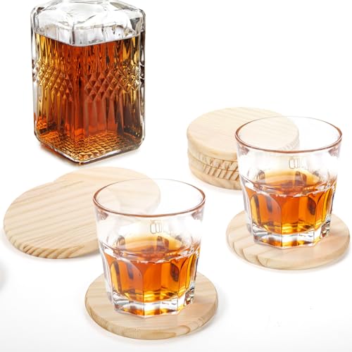 Dicunoy 24 PCS Unfinished Wood Coasters, 4 Inch Round Blank Wood Coaster for Crafts, Thick Coasters with 96 PCS Foam Knots for DIY Mosaic Coasters, Dicunoy