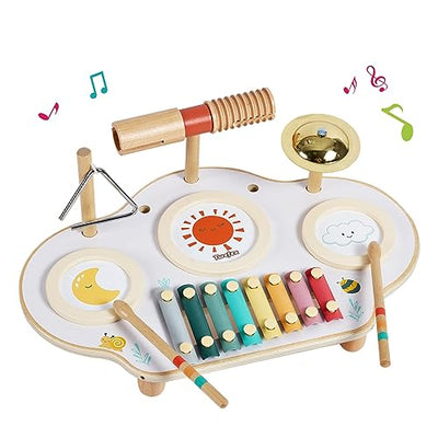Twefex Kids Drum Set - 9 in 1 Baby Drum Set for Toddlers - Montessori Musical Instruments Toy for Babies - Wooden Xylophone Musical Toys for Boys and