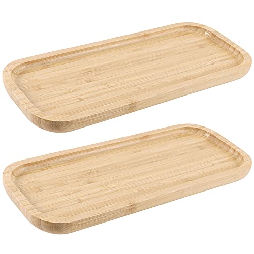 2 PCS 5 x12 Inch Rectangle Bamboo Saucer, Rectangle Bamboo Service Tray, Rounden Rectangle Wooden Plant Saucer Tray for Succulent Plant Pots1 MUKCHAP