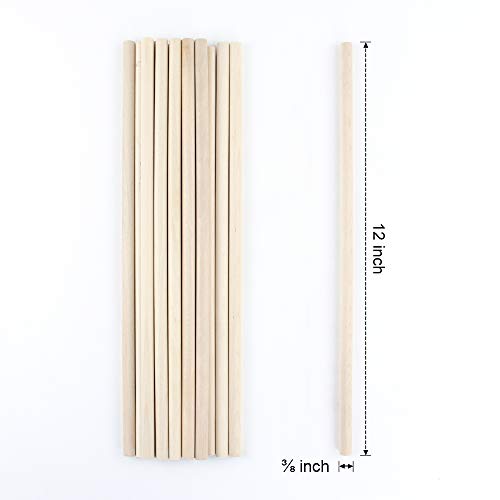 3/8 x 12 Inch, Wooden Dowel Rods, Unfinished Round Sticks for Pennant, Wedding, Christmas, Music Class, Party, DIY Crafts, 50 pcs Kang&Chang