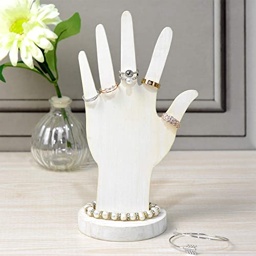 MOOCA 6 Pcs Wooden Hand Form Jewelry Display Set, 2 Way Design for Wall Hanging or Standalone Mannequin Finger Hand Display, Wash White Color MOOCA