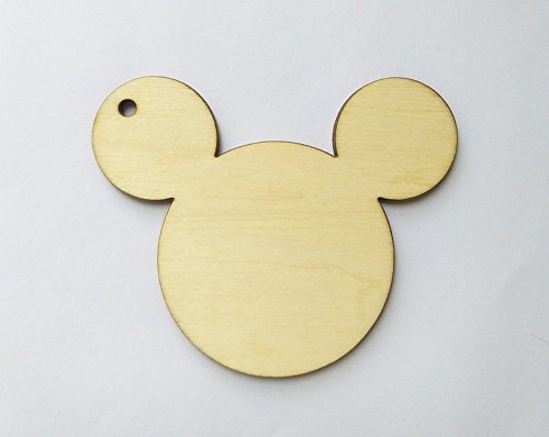 20PCS Of Natural Unfinished MICKEY MOUSE Wooden Disc For Jewelry DIY Keychain Birthday Wedding Crafts (2.5") RUIXUAN LASER CUT