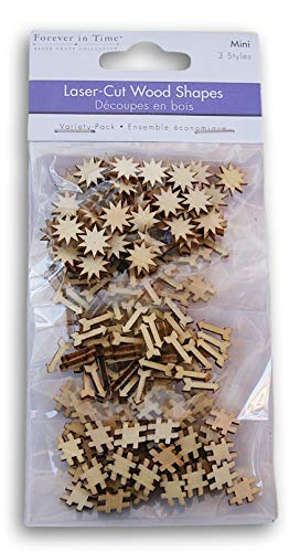 Ultra-Miniature Laser Cut Wood Shapes - Stars, Arrows, Hashtags - Approximately 100 Pieces Forever in Time