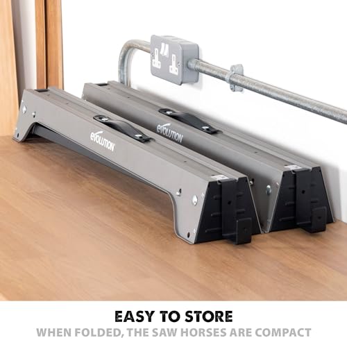Evolution Power Tools Compact Folding Saw Horses Twin Pack (Aka Saw Bench, Sawhorse Pair) - Supports Up to 500KG - Lightweight & Portable (EVOSH1) Evolution