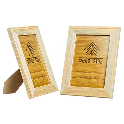 Rustic Wooden Picture Frame 5x7 Inch - Set of 2 - Natural Eco Distressed Wood and Real Glass - Made for Wall Hanging and Table Top Display WOOD SIDE ORBIS