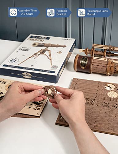 ROKR 3D Puzzles for Adults Wooden Telescope Building Model Kit with Tripod for Adults -3X Magnification Science Kit Gifts for Boy/Girls ROKR