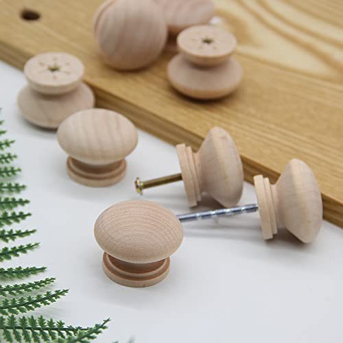 LifCratms 8PCS Wood Unfinished Drawer Knobs, 1 Inch Mushroom Shape Wooden Cabinet Furniture Knobs Pulls Handles for Home Office Wardrobe Dresser LifCratms