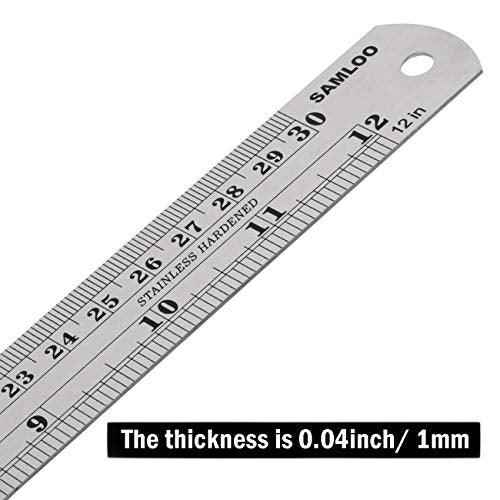 3 Pack Stainless Steel Ruler 16 inch 6 inch and 12 inch Metal Ruler Kit with Conversion Table Metric Straight Edge Linear Measurement Ruler SAMLOO
