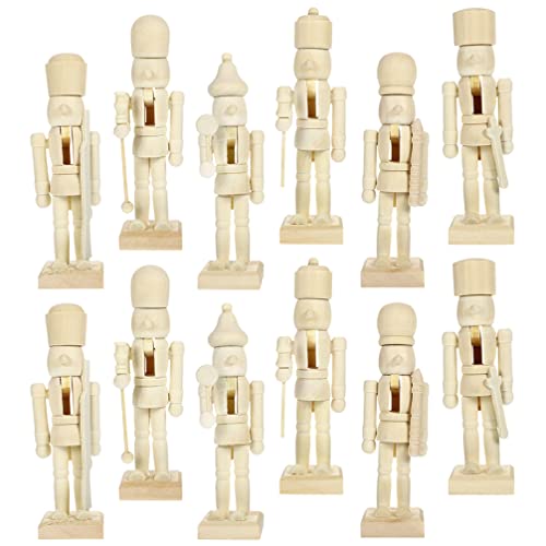 PRETYZOOM Home Decor 12Pcs Christmas Wooden Unfinished Nutcracker Figurines DIY Unpainted Blank Nutcracker Soldier Figures Nutcracker Ornaments PRETYZOOM