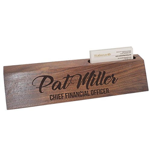 The Wedding Party Store, Custom Engraved Desk Name Plate - Personalized Desk Wedge with Business Card Holder (Walnut Wood) The Wedding Party Store