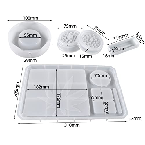 5 PCS Silicone Molds for Resin - Large Rolling Ashtray Tray Mold and Resin Grinder Mold for Grind with Efficient Spikes Shape and Storage,Rectangular HIQUE