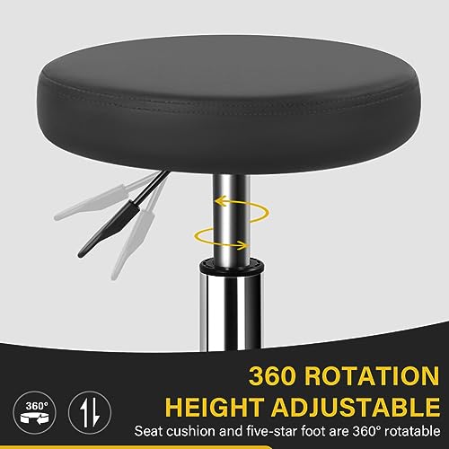 WKWKER Round Rolling Stool with Footrest PU Leather Height Adjustable 360° Swivel Stool with Wheels Office Stool Chair Home Drafting Work Studio Shop WKWKER