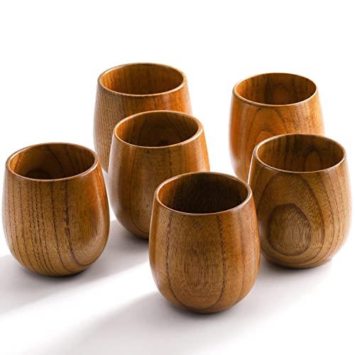 Hiceeden 6 Pack Wooden Tea Cups, 5 Oz Japanese Tea Cups Handmade Natural Wood Water Cup for Drinking, Wine, Milk, Coffee, (100-200ML) Hiceeden