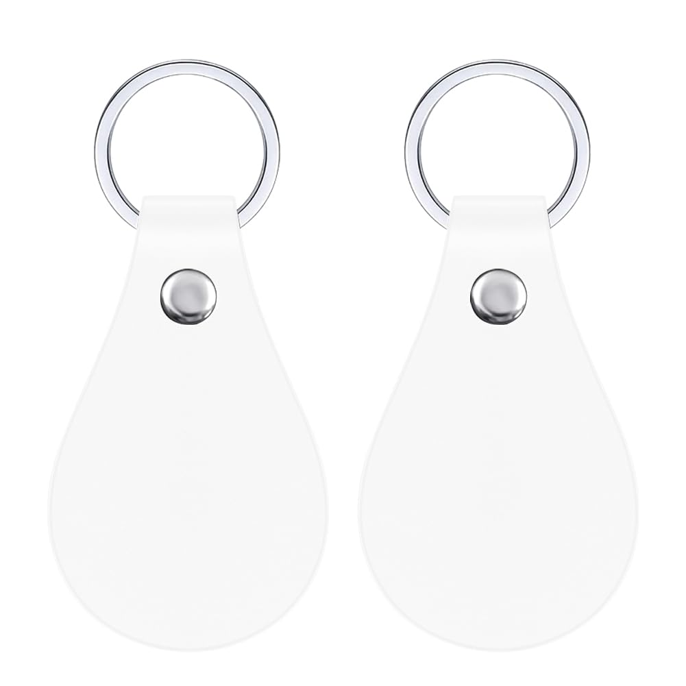 30Pcs Leather Key Fob Kit Leather Keychain Blanks with Rivets and Key Rings for Laser Engraving DIY Making Leather White FYDTFI