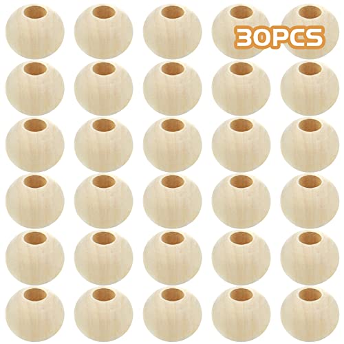 30pcs 25mm Unfinished Natural Wood Beads Large Hole Round Wooden Beads Wood Loose Spacer Beads Jewelry Making Accessory for DIY Crafts Garland Hmjpng