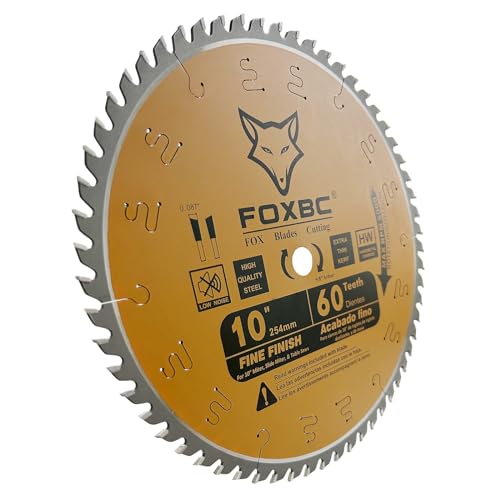 FOXBC 10-Inch Miter/Table Saw Blades, ATB, 60-Tooth, Thin Kerf Fine Finish Crosscut Blade with 5/8-Inch Arbor FOXBC