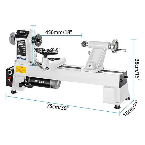 CXRCY 12" x 18" Wood Lathe, Benchtop Wood Lathe Machine 3/4 HP Infinitely Variable Speed 650-3800 RPM with Goggle & 3 Chisels for Woodworking, CXRCY