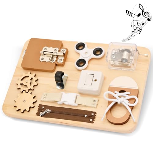 Busy Board for Toddlers 2-3 Years - Wooden Sensory Toys - Travel Toy with  Fine Motor Skills Activities Buckle Toy (Color)