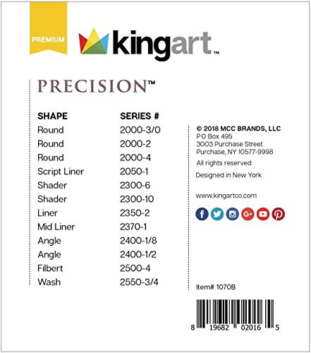 KINGART 1070B Premium Precision Mixed Media Artist Paint Brushes Set of 12, Ergonomic Comfort Short Handle, Oil, Watercolor, Acrylic Painting, Gift KINGART