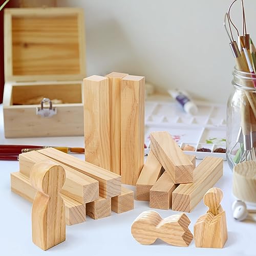 YOUEON 20 Pcs 6x1x1 Inch Unfinished Wood Blocks for Art and Crafts, Whittling Wood Blocks for Beginners and Experts, Wood Carving Blocks for Youeon