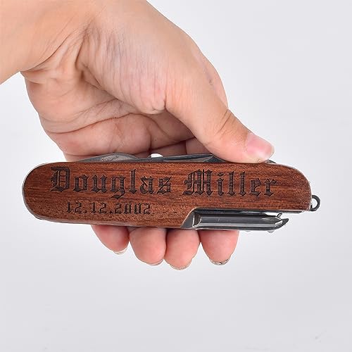 BULIHAN Personalized Pocket Knife, Custom Engraved wooden handle 8-Function Multi-Tool Pocket Knife, Gifts For Men, Dad, Husband, Brother BULIHAN