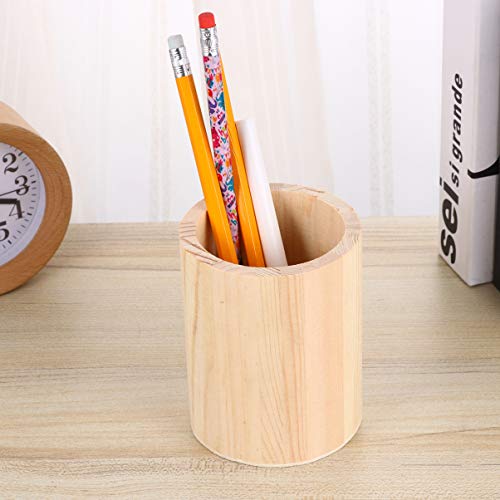 Didiseaon 2 Pcs Unfinished Wooden Pencil Holder Container Wood Desk Pen Holder Stand Pencil Cup Makeup Brush Holder Stationery Storage Box Case Didiseaon