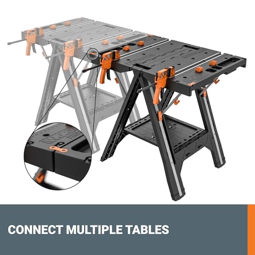 Worx Pegasus 2-in-1 Folding Work Table & Sawhorse, Easy Setup Portable Workbench, 31" W x 25" D x 32" H Lightweight Worktable with Heavy-Duty Load WORX