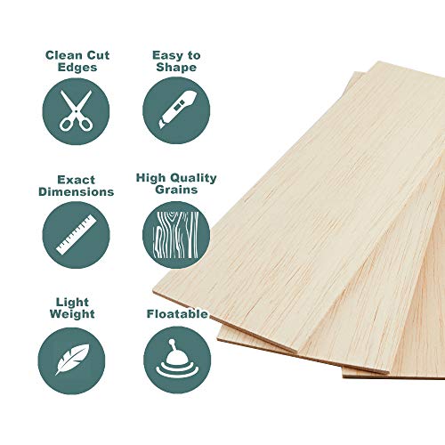 CRAFTIFF Balsa Wood Sheets Unfinished Thin Wood Pieces for Crafts 1/16 Thick 12"x4" - Pack of 6 (12"x4", Pack of 6) Craftiff
