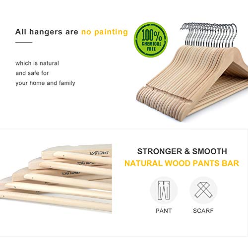 TOPIA HANGER Natural Unfinished Wooden Hangers with 360°Strong Swivel Hook and Smoothly Cut Shoulder Notches, 18-Pack Solid Wood Clothes Hangers for TOPIA HANGER