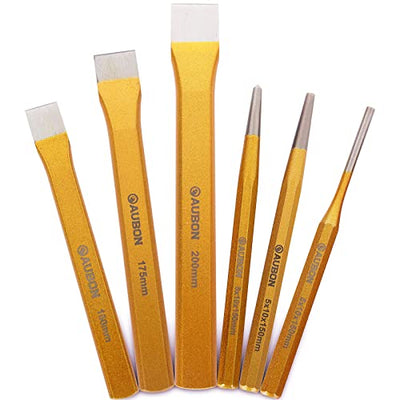 ABuff 6 Pcs Punch and Chisel Set, Includes 3 Pcs Digging Tools Cold Chisel Set, 3 Pcs Center/Pin/Tapered Punch Set, Masonry Chisel for Brick, Wood,