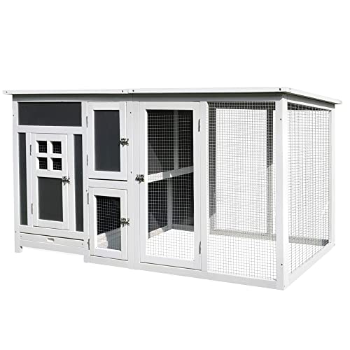 PawHut 63" Chicken Coop Wooden, Outdoor Chicken Cage Hen House with Run Area, Nesting Box, Waterproof Roof, Removable Tray PawHut