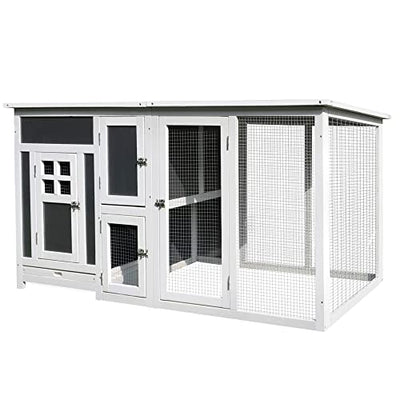 PawHut 63" Chicken Coop Wooden, Outdoor Chicken Cage Hen House with Run Area, Nesting Box, Waterproof Roof, Removable Tray