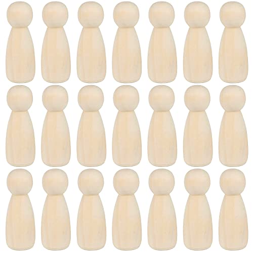 JAPCHET 50 Pack 3-1/2 Inch Large Wooden Peg Dolls, Unfinished Wooden Jumbo Peg People Wood Doll Bodies Figures for Painting, DIY Art Craft Projects, JAPCHET