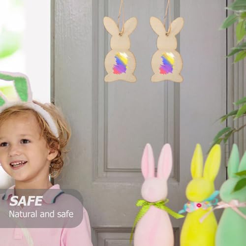 KALLORY Easter Wooden Bunny Cutouts: 36pcs Unfinished Rabbit Slices Large Easter Wood Pieces Easter Wooden Ornaments with Rope for DIY Easter KALLORY